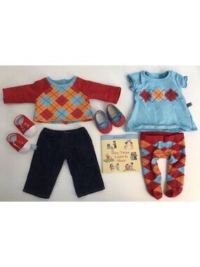 American Girl Bitty Twins 2010 Red Argyle Boy & Aqua Argyle Girl Sets Retired